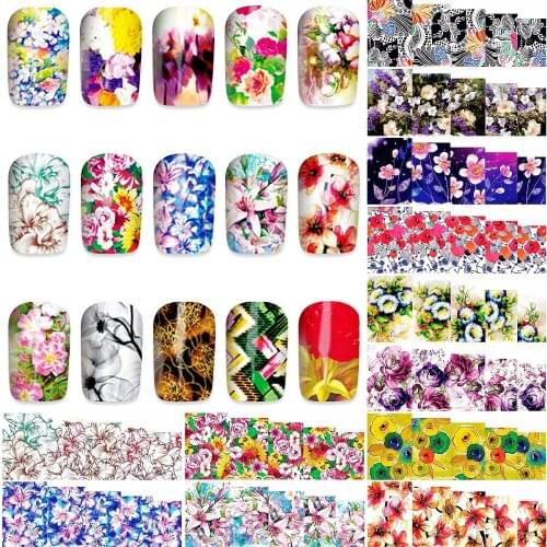12 Sheets Nail Sticker Water Decals Flowers Watermark Ink Slider for Nails Art Decoration Supplies Tool