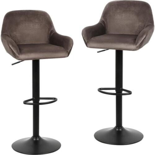 2Pcs/Set Bar Chair Brown Velvet Stools Stainless Steel Bar Stools Height Adjustable Home Office Kitchen Bar Backrest Chair HWC