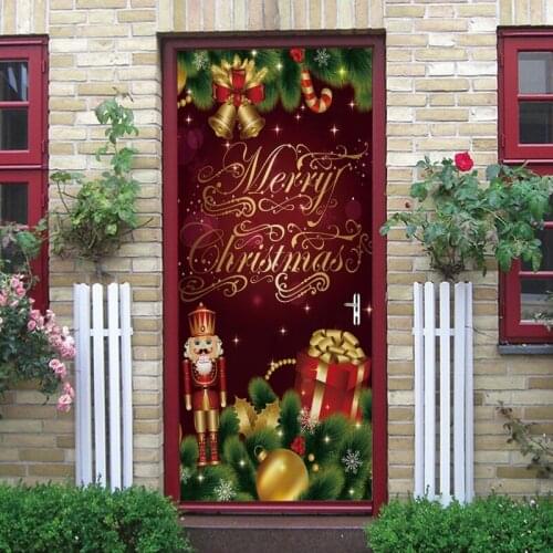 2pcs/set Merry Christmas Walnut Soldier Decorative Refrigerator Door Sticker Waterproof Self Adhesive Wall Mural Decal Decor