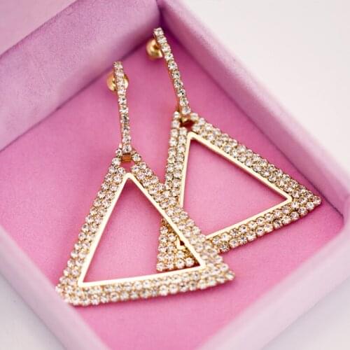 2019 New Geometric Triangle Pendant Earrings Women New Brincos Shine Crystal Earrings Triangle Fashion Jewelry Gifts Wholesale