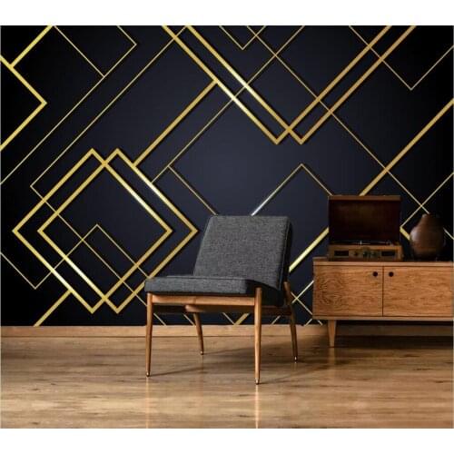 Custom 3d mural modern minimalist golden line wallpaper stitching pattern geometric bedroom background wall decoration painting