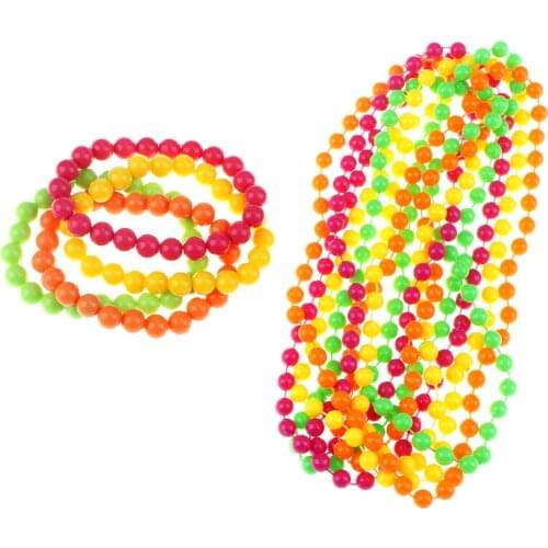 4 Pcs/Set Plastic Neon Bead Bracelets Necklace 70s & 80s Party Woman Bachelorette Party Decor 7.8*860mm