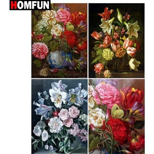 HOMFUN Diamond painting "Flower vase table" Full Square/Round Drill Wall Decor Inlaid Resin Embroidery Craft Cross stitch