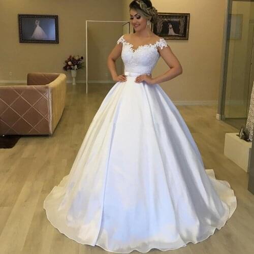 Angelsbridep Lace Appliques Ball Gown Tulle Wedding Dresses 2021 Off The Shoulder Short Sleeves Bridal Dresses Wedding Gowns