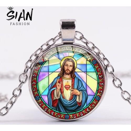 SIAN Religious I Love Jesus Necklace Jesus Art Picture Simple Words Design Silver Plated Women Men Jewelry Gifts for Christian