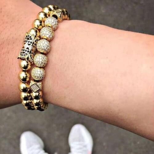 Luxury Copper Beads Bracelet Set Homme Handmade CZ Ball Bracelets For Men Women High Quality Jewellery Charm Armband Gifts 2019