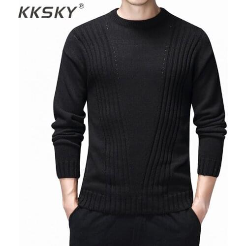 Black O-neck Pullover Sweaters Men Cotton Knitted Cashmere Tops Long Sleeve Mens Sweaters Dress Casual Clothes Warm Pull Homme