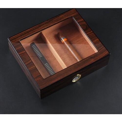 Wood Cigar Box Travel Humidor Holder for 35Pcs Cigars Portable Cigar Case W/ Humidifier With Hygrometer Cigar Humidor Box