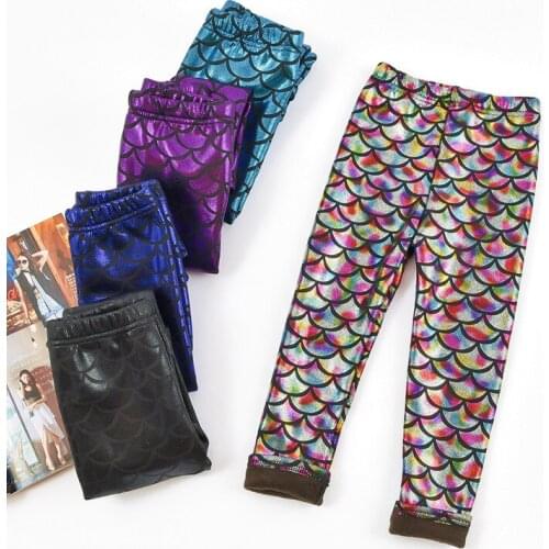 Mermaid Scales Printing Winter Autumn Childrens Girl Leggings Thicken Warm Kids Pants Baby Clothing 2-12Y