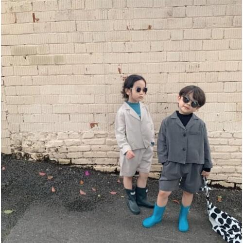 2021 New Girls Boys 2 Pcs Set Coat +Shorts Cotton Autumn Fashion Kids Suits 2-7 years CO788