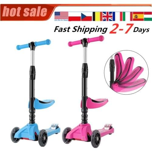 Kids Scooter PU Flashing Wheels Wide Deck Folding Seat Adjustable Height Kick