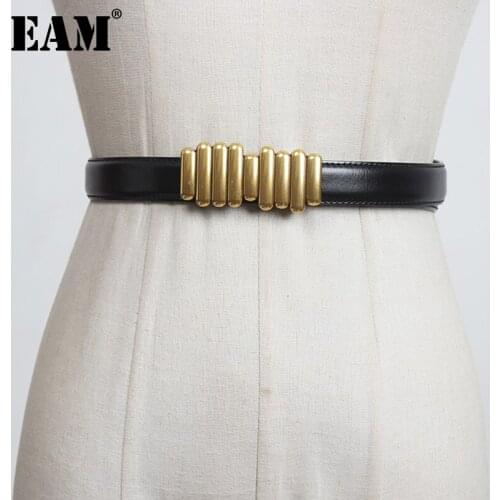 [EAM] Pu Leather Long Green Multicolor Irregular Belt Personality Women New Fashion Tide All-match Spring Autumn 2021 1DD1460