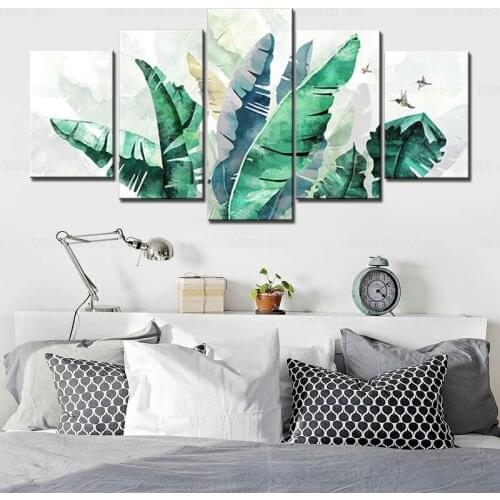 Canvas Art for Bedroom Botanical Wall Art Banana Leaves Plant Wall Decor Hummingbird Tropical Wall Art Green Blue White Painting