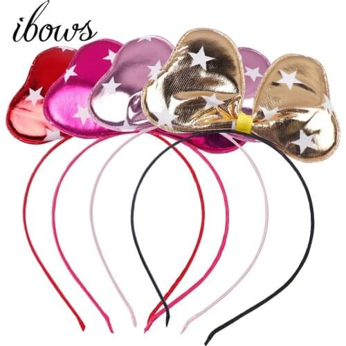 IBOWS Soft Leather Printed Hairband Cute Mermaid Fish Scales Ears Hair Bows For Kids Festival Party Hair Hoop Hair Accessories