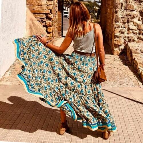 Jastie Boho Style Skirts Women Summer Skirts Beach Bohemian Women Skirts 2020 Irregular Maxi Skirt Cotton Floral Print Sexy saia