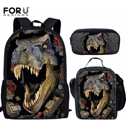 FORUDESIGNS School Bag Set Dinosaur Schoolbag Pencil Bag for boys Student book bag Men Daily Back pack Children Pencil Bag