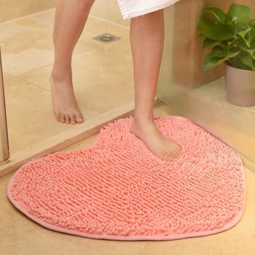 Love Heart Shape Bathroom Carpet,Solid Green Red Bath Mats Doormat,Tapete Para Quarto,Non-sllip Chenille Bedroom Rug Floor Mat
