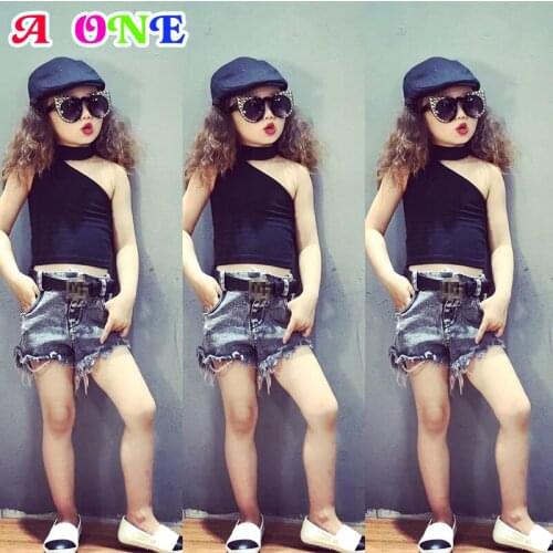 Summer girls t-shirt girls tops baby tee tops for baby fashion sleeveless basic Oblique shoulder clothing for kids 2T to 8T yrs