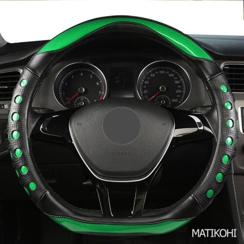 MATIKOHI Carbon Fiber Leather Car Steering Wheel Cover For Mitsubishi ASX Outlander Lancer Pajero L200 Mirage Triton Attrage