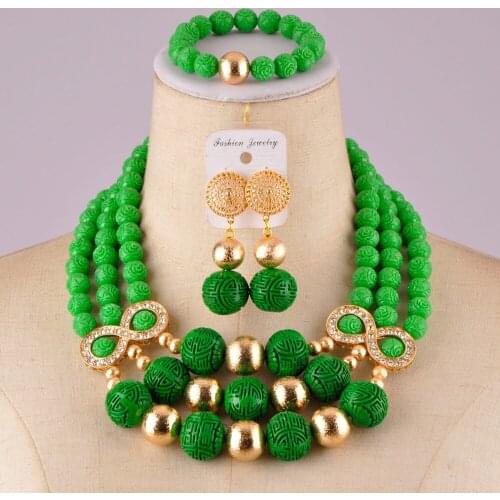Fashionable green artificial coral nigerian coral beads african coral necklace jewelry set C21-22-02