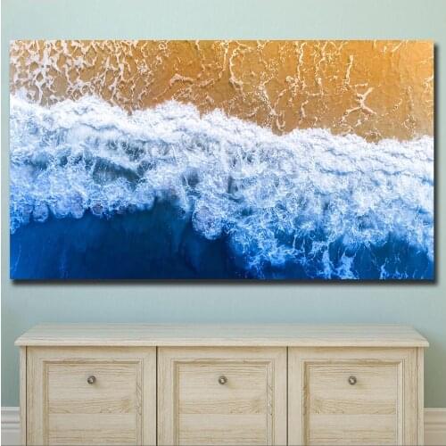 Fashion Oil Painting beach-sea-waves-aerial-view Landscape Wall Art Canvas Print Pictures for Living Room And Bedroom No Frames