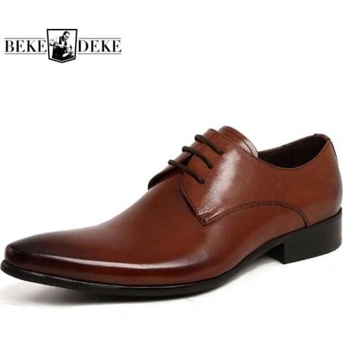 Italian Fashion Formal Mens Dress Shoes Genuine Leather Brown Wedding Male Shoes 2019 Business Footwear Zapatos Hombre Plus Size