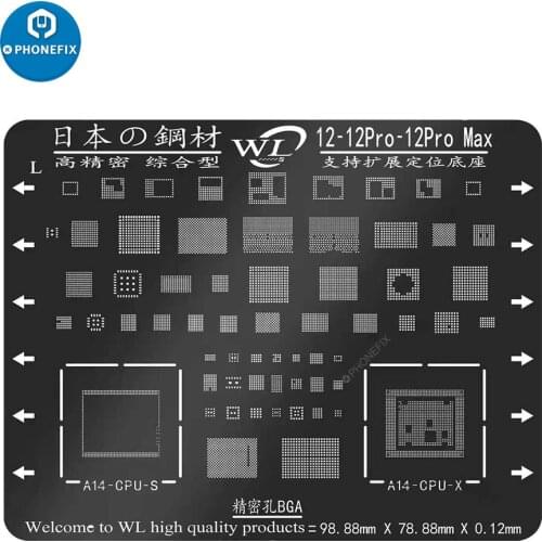 WL Black Steel BGA Reballing Stencil Planting Tin Mesh for iPhone 12 11 11Pro XS XR X 8 7 CPU IC Chip Tin Planting Soldering Net