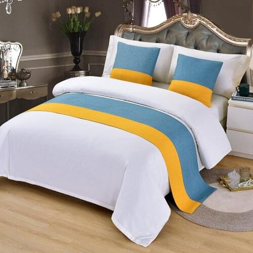 Modern Simplicity Pure Color Patchwork Bed Runner Blue Yellow Bed Spread Textile Home Hotel Decoration Bed Cover Pillow Case