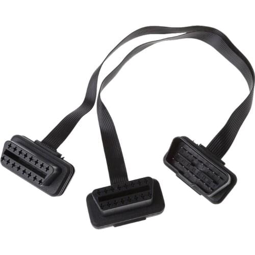 2019 New Flat+Thin As Noodle OBDII OBD 2 OBD2 16 Pin ELM327 Male To Dual Female Y Splitter Elbow Extension Connector Cable