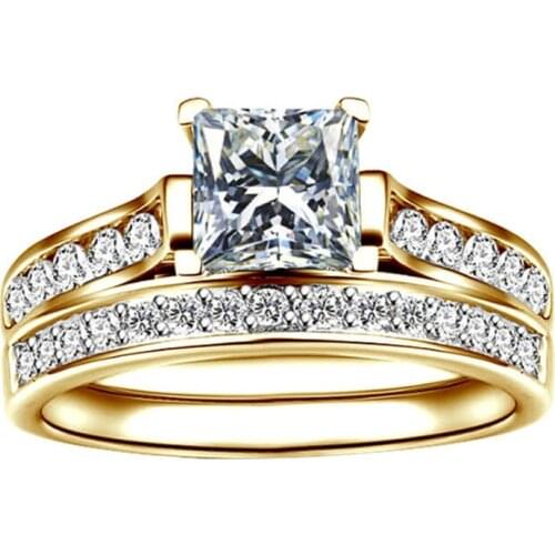 2021 New Luxury Rings for Women Synthetic Stone Wedding Rings Gold Colour Jewelry Engagement Ring Promise Gift