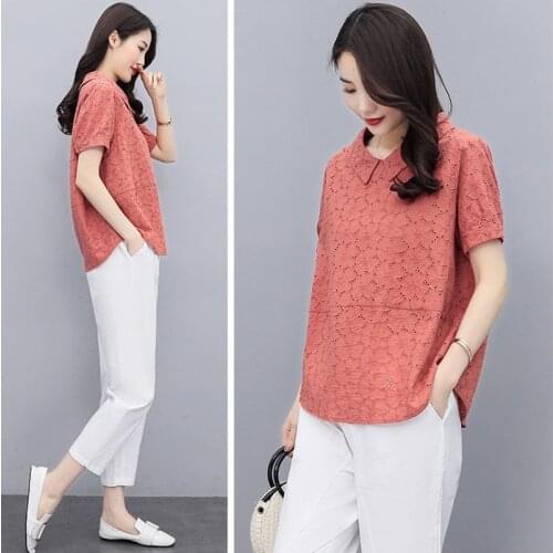 2021 Summer New Top One-Piece/Suit Womens Style Cotton Linen Set Female Short-Sleeved Nine-Point Pants Two-Piece Blouse A234
