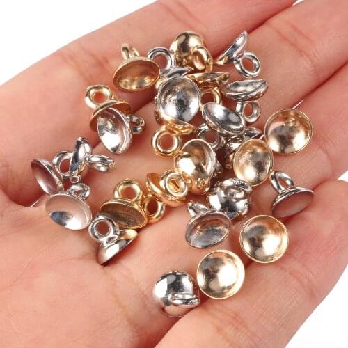 Wholesale Round Gold Color 6/8/10mm End Caps Space Bail Beads CCB Plastic Beads fit Pearls Charms Pendant Jewelry Findings