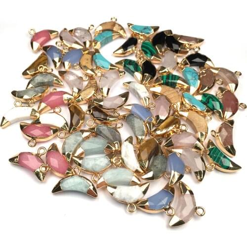 Wholesale Natural Stone Crystal Agates Pendants Moon Shape Amazonite Pendant Charms for DIY Jewelry Making Necklace Accessories