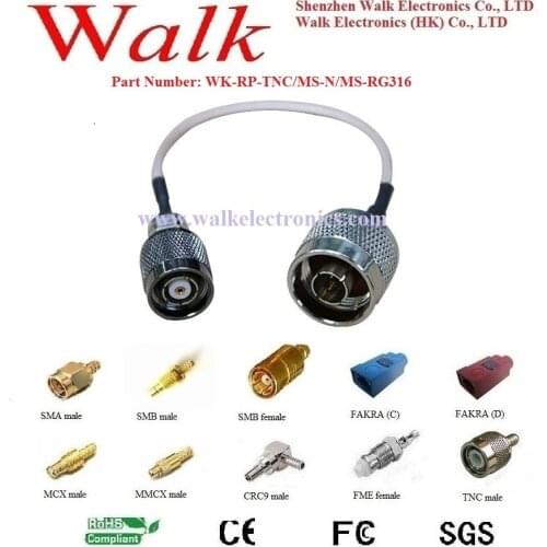 RP-TNC male N male rg316 cable, N TNC rg316 cable, TNC connector cable assembly