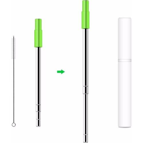 Detachable Portable Telescopic Stainless Steel Straw Reusable with Case&Cleansing Brush Environmental Silicone Tip for Travel