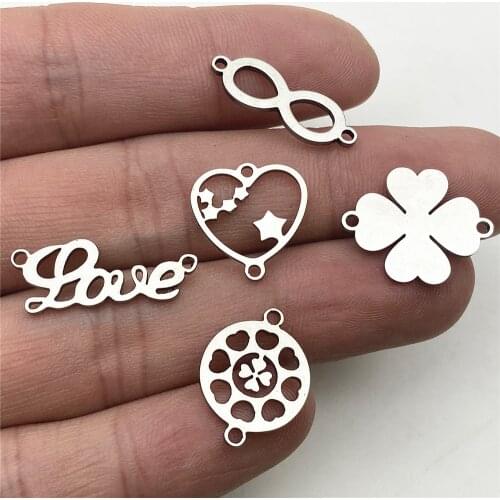 Peach Heart Love Forever Stars Charm Connector 10pcs Stainless Steel Fit Bracelet Connectors Jewelry Handmade Diy Jewelry Make