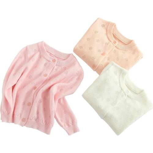 Girls' sweaters spring and autumn childrens clothing new cotton hollow tops childrens knitted cardigan long-sleeved jackets