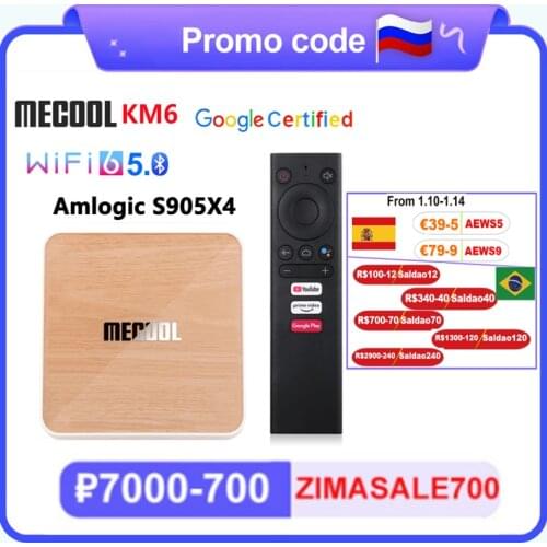 Mecool KM6 Wifi 6 Google Certified TV Box Android 10.0 4GB 64GB Amlogic S905X4 Voice Control 1000M Bluetooth 5.0 Set Top Box