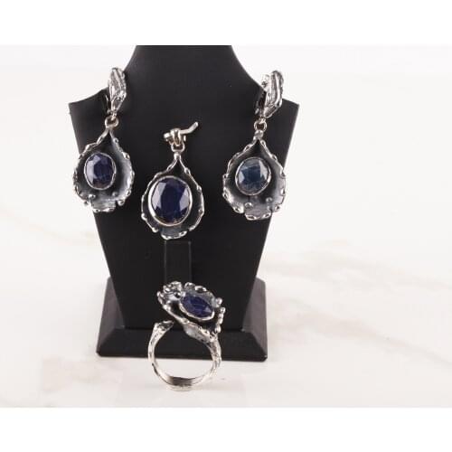 UM US JEWELRY Sapphire Cubic Zirconia 925 Sterling Silver Triple Set