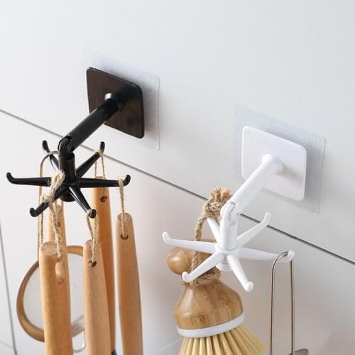 360 Degrees Rotating Hook Punch-Free Kitchenware Storage Rack Clothes Ties Hanging Organizer Holder Bathroom Kitchen Utensils