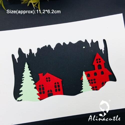 Die Cut Metal die Cutting die Christmas Village House Tree Snow Scrapbook Paper Craft Card Art Cutter Alinacraft
