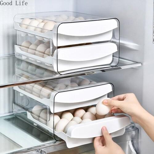 Japanese Style Kitchen Drawer Type Multi-Layer Large Egg Storage Box Refrigerator Fresh-Keeping Box Anti-Drop Egg Tray