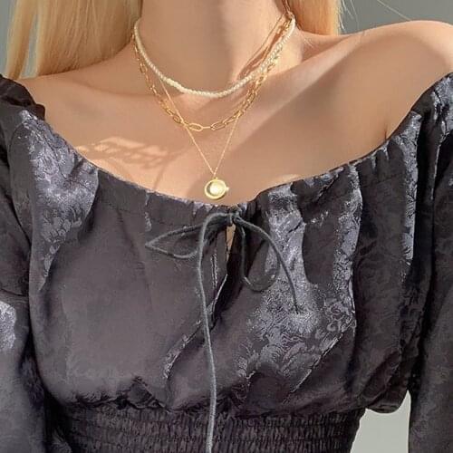 Pearl Chain Choker Pendant Necklace 2021 Multi layer Necklace Jewelry For Ladies Statement Party Gift Gold Silver Color