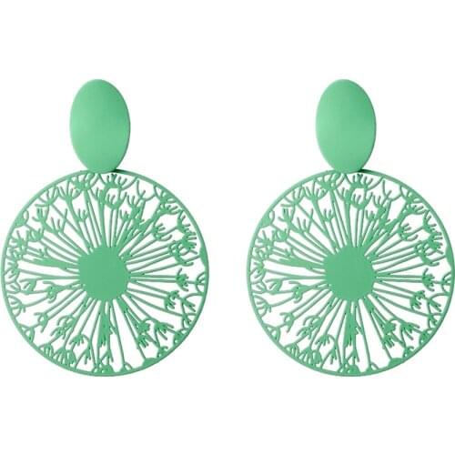 New Fashion Tree Branch Hollow Round Earrings for Women Blue Green Pink Yellow Lightweight Metal Geometric Earrings Jewelry Gift