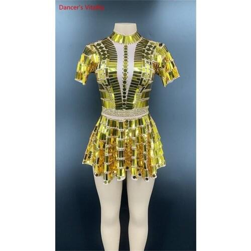 Silver Gold Red Green Sequins Rhinestone Halter Short Birthday Prom Dress Celebration Dress Bar Female Dancer Performance Dress