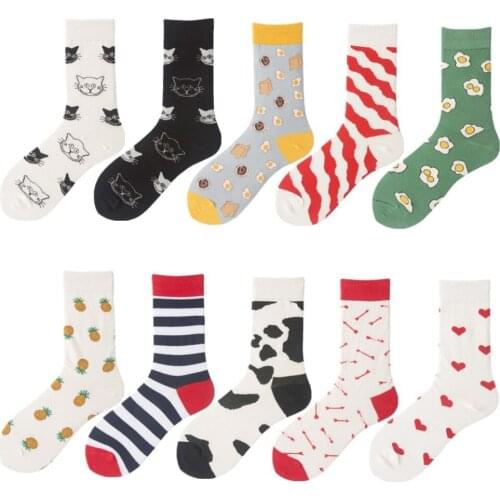 10 Pairs/Tide Women Funny Socks Comfortable Cotton Mid Stockings Ladies Girl’s Animal Fruit Food Pattern Casual Sock Chaussettes