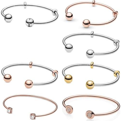 2020 NEW 100% 925 Sterling Silver Moments Snake Chain Style Open Bangle Fit DIY Charm Women Original Fashion Jewelry Gift
