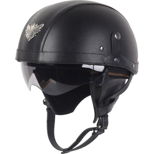 2021 Half Face Motorcycle Helmet Leather Vintage Casco Moto Motorcycle Open Face Retro Half Helmet Chopper Biker Pilot