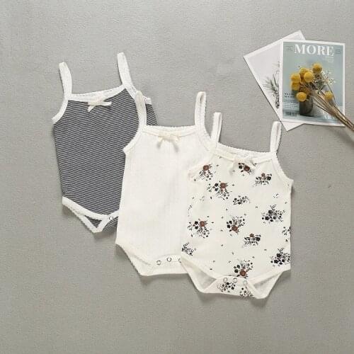 3pcs/set Lovely Summer Nreborn Baby Girls Romper Jumpsuit Playwear Floral print Solid Romper Infant Clothing 0-24M