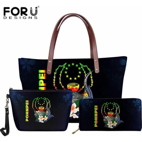 3pcs/set Brand Designer Pohnpei Polynesian Tribal Large Handbag Hawaiian Turtle Plumeria Pattern Beach Bag Totes for Ladies